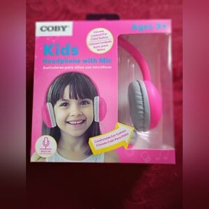 COBY Kids Headphones With Built-in Microphone, Ages 3+, pink, NIB